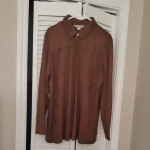 Coldwater Creek Faux Suede Big Shirt - cognac